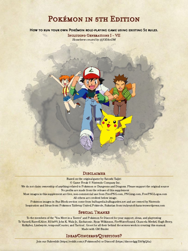 Pokemon 5e PHB Gen I - VII, PDF, Pokémon